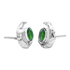 Starborn Faceted Oval Gemstone Post Earrings with Hammered Crescent Moon Accent in Sterling Silver
