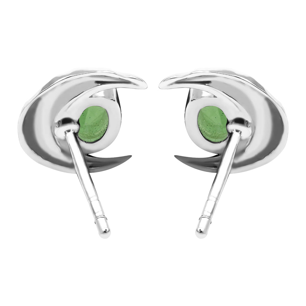 Starborn Faceted Oval Gemstone Post Earrings with Hammered Crescent Moon Accent in Sterling Silver