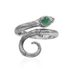 Starborn Coiled Snake Ring with Faceted Chrome Diopside in Sterling Silver