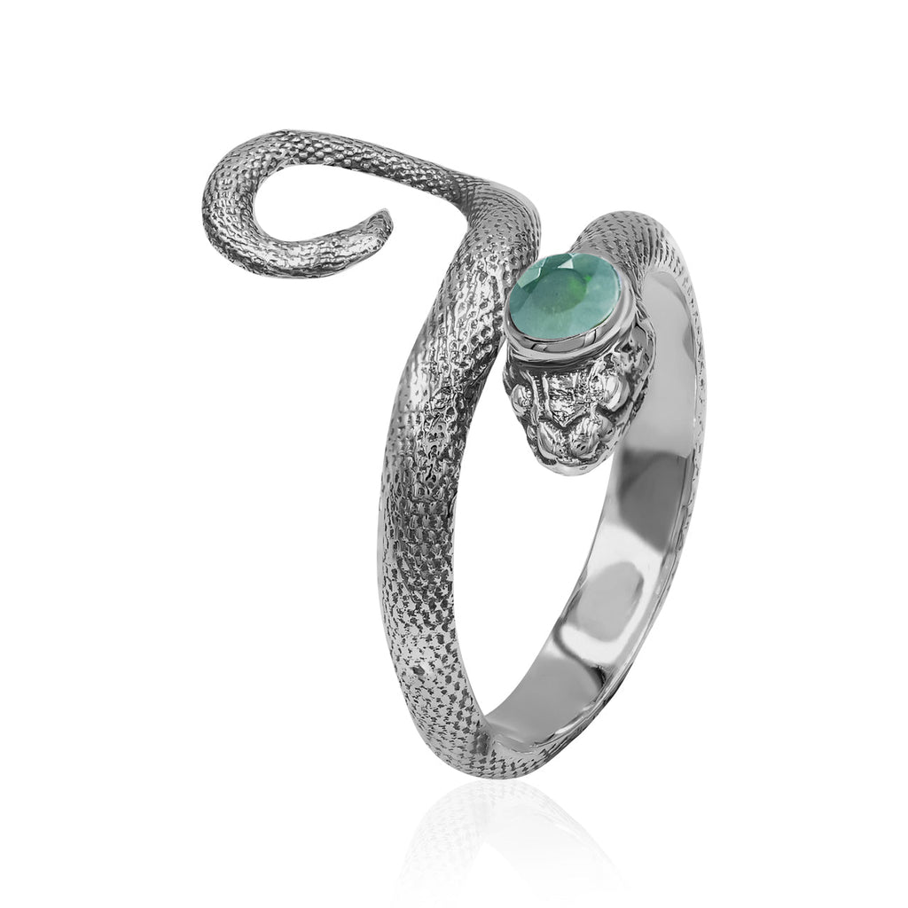 Starborn Coiled Snake Ring with Faceted Chrome Diopside in Sterling Silver