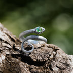 Starborn Coiled Snake Ring with Faceted Chrome Diopside in Sterling Silver