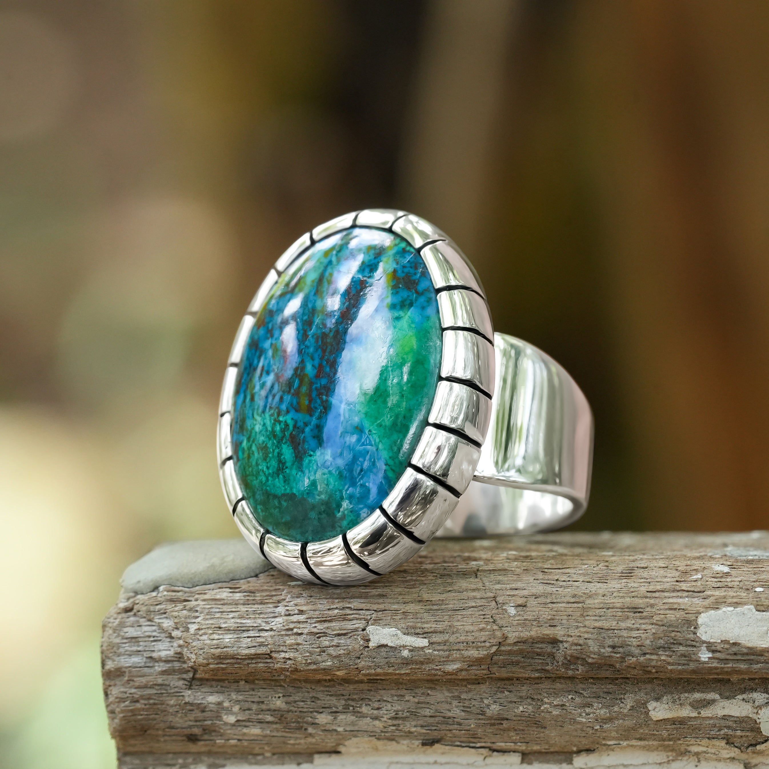 Starborn Chile Chrysocolla Striped Bezel Ring in Sterling Silver