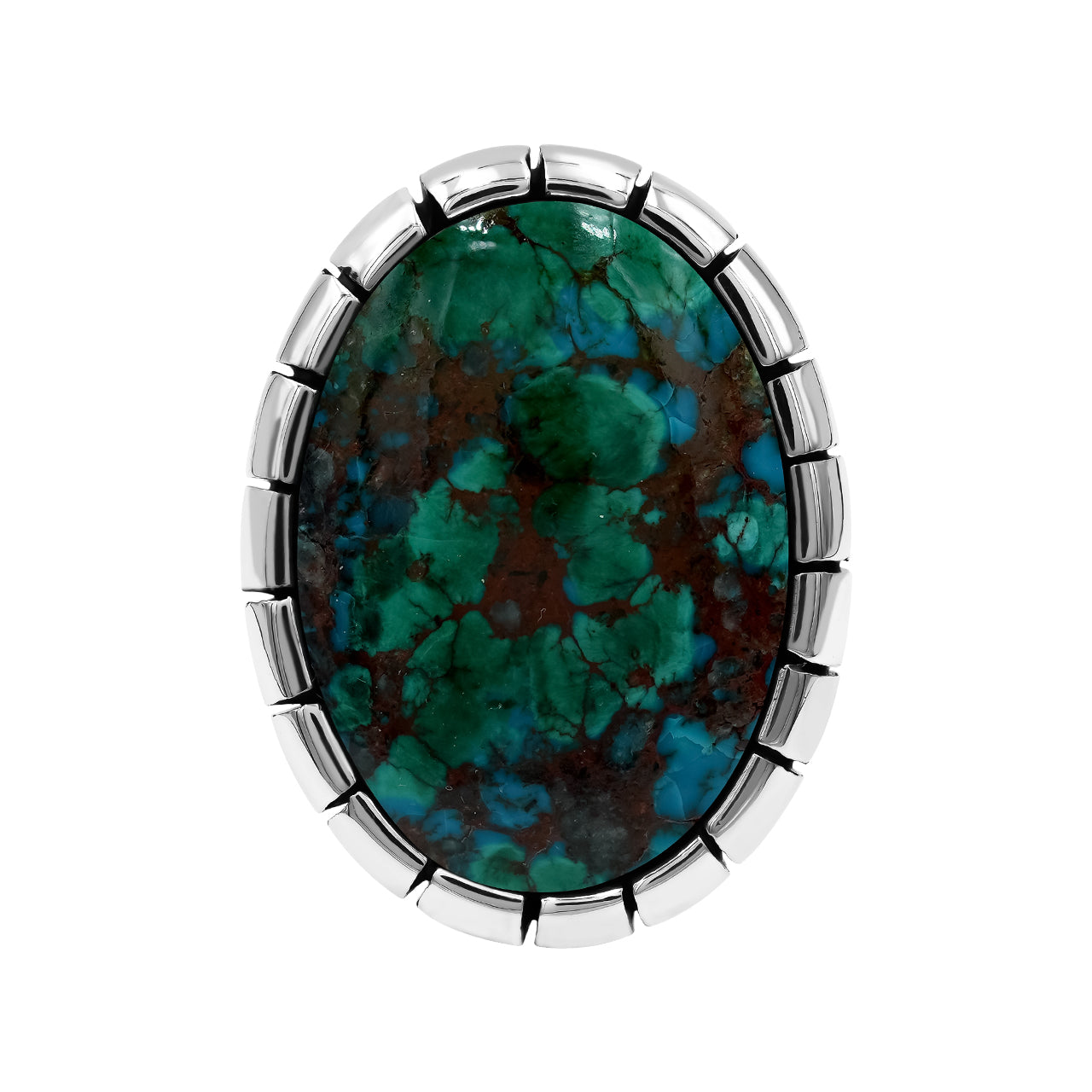 Starborn Chrysocolla Striped Bezel Ring with Bali Design Shank in Sterling Silver
