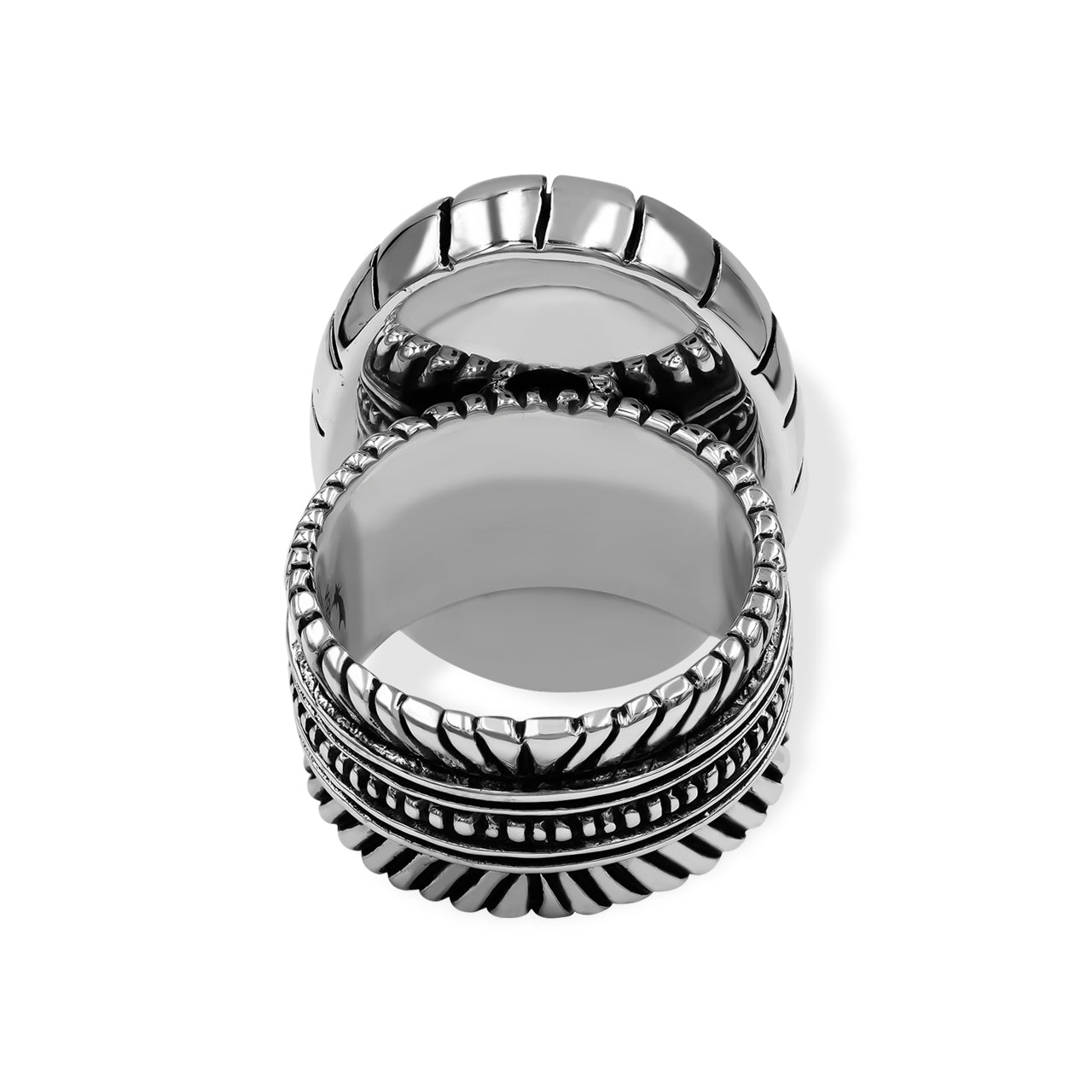 Starborn Chrysocolla Striped Bezel Ring with Bali Design Shank in Sterling Silver