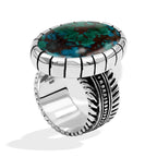 Starborn Chrysocolla Striped Bezel Ring with Bali Design Shank in Sterling Silver