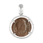 Starborn Roman AE Follis Bronze Coin Prong Set Pendant [80-220 AD] in Sterling Silver