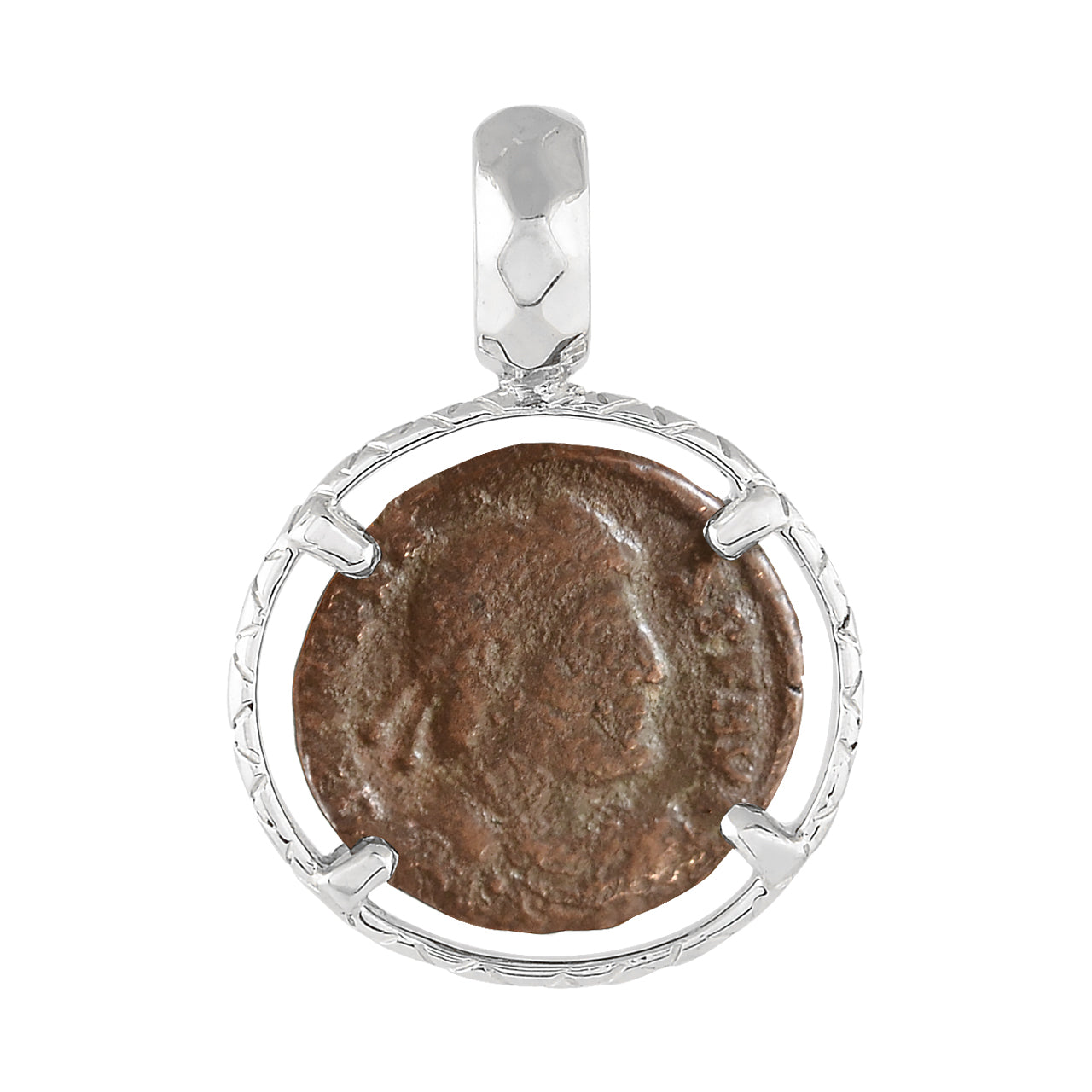 Starborn Roman AE Follis Bronze Coin Prong Set Pendant [80-220 AD] in Sterling Silver