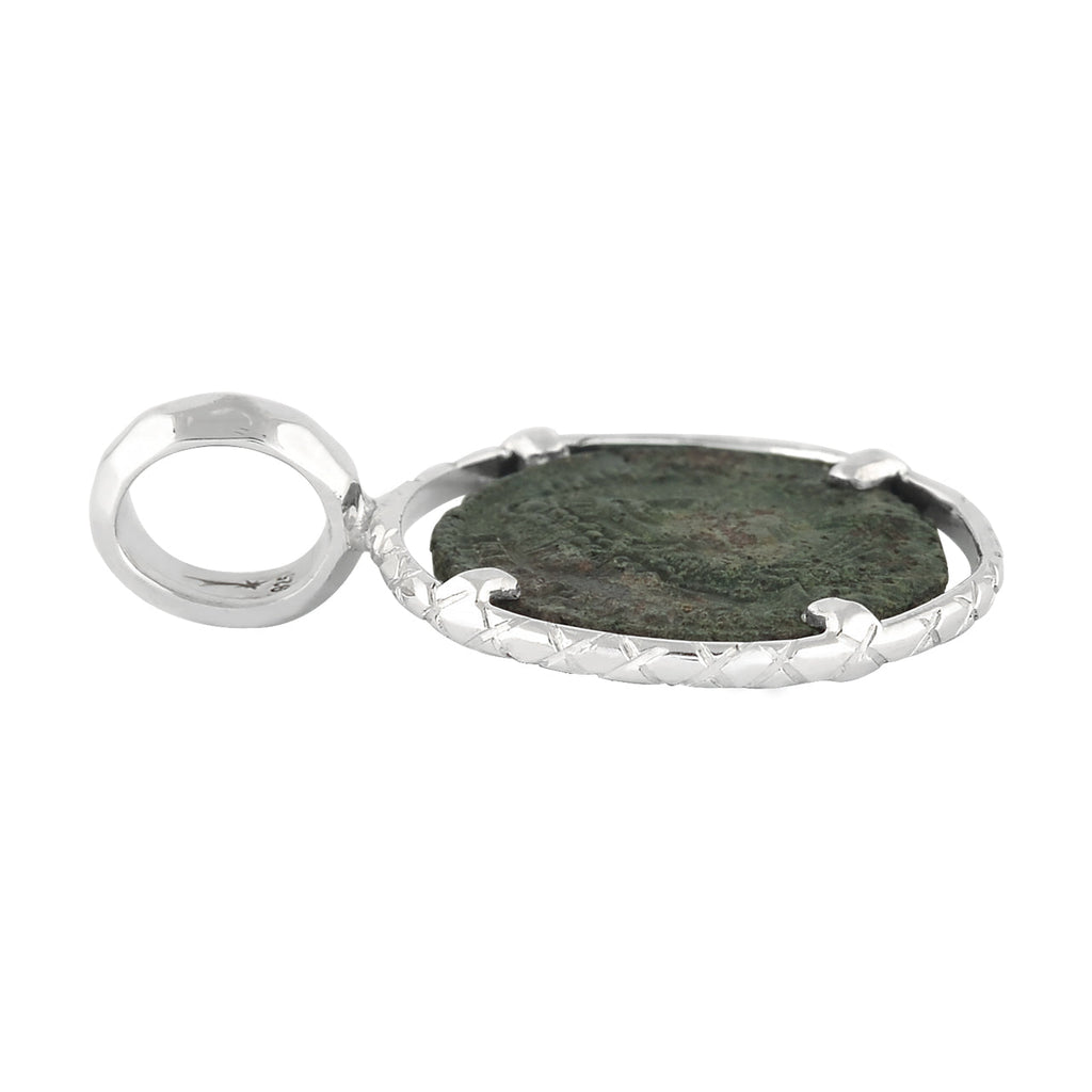 Starborn Roman AE Follis Bronze Coin Prong Set Pendant [80-220 AD] in Sterling Silver