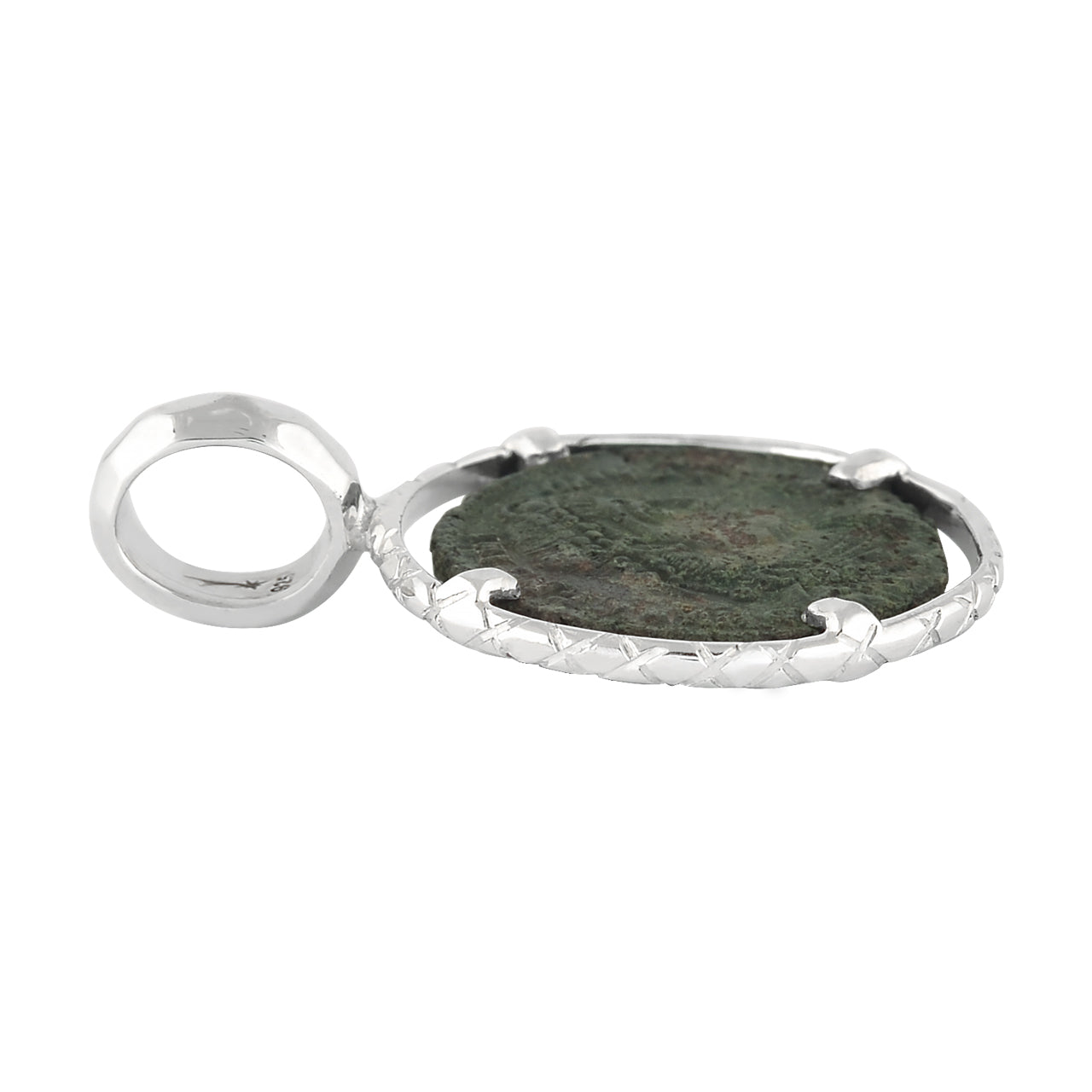 Starborn Roman AE Follis Bronze Coin Prong Set Pendant [80-220 AD] in Sterling Silver