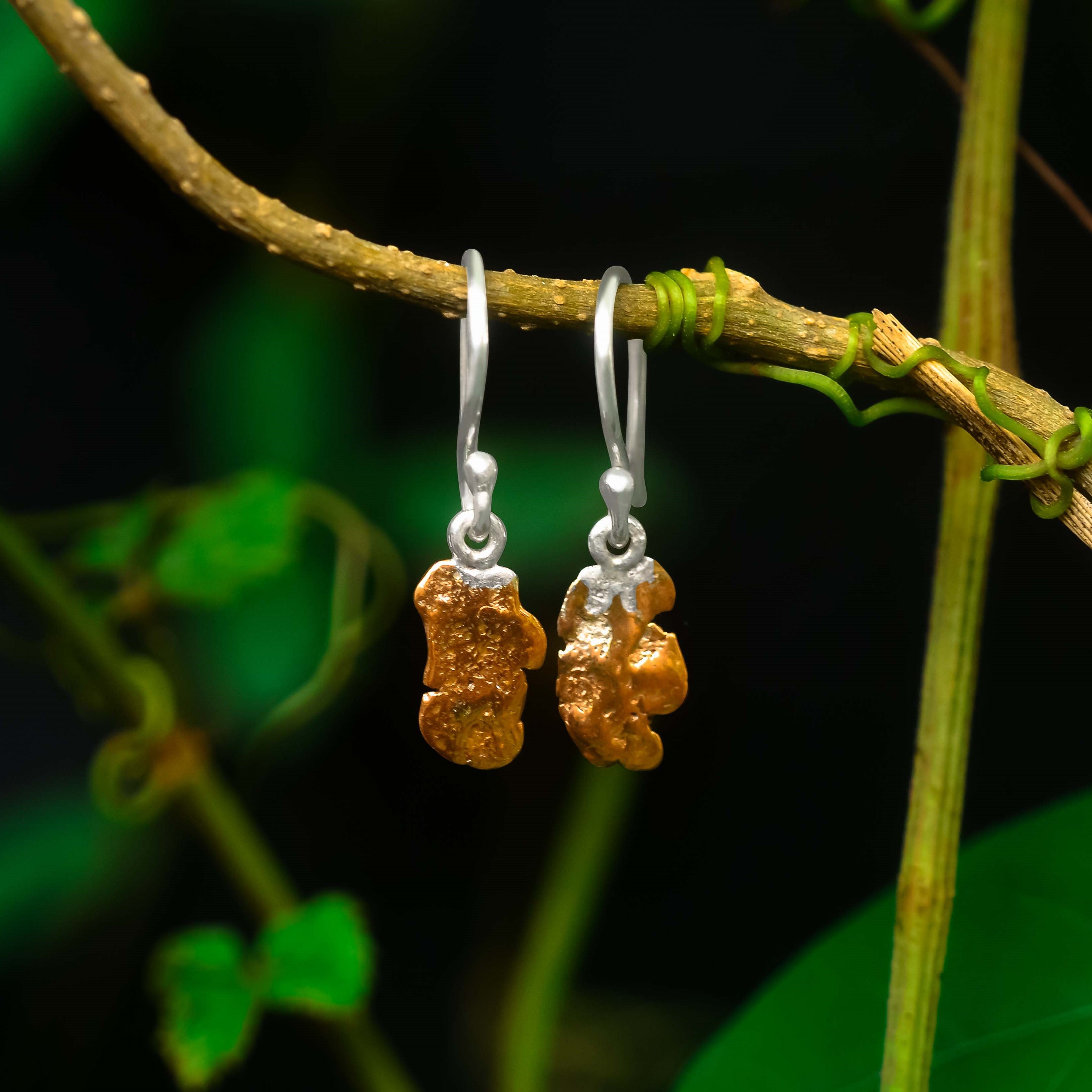 Starborn Copper Nugget Drop Earrings in Sterling Silver