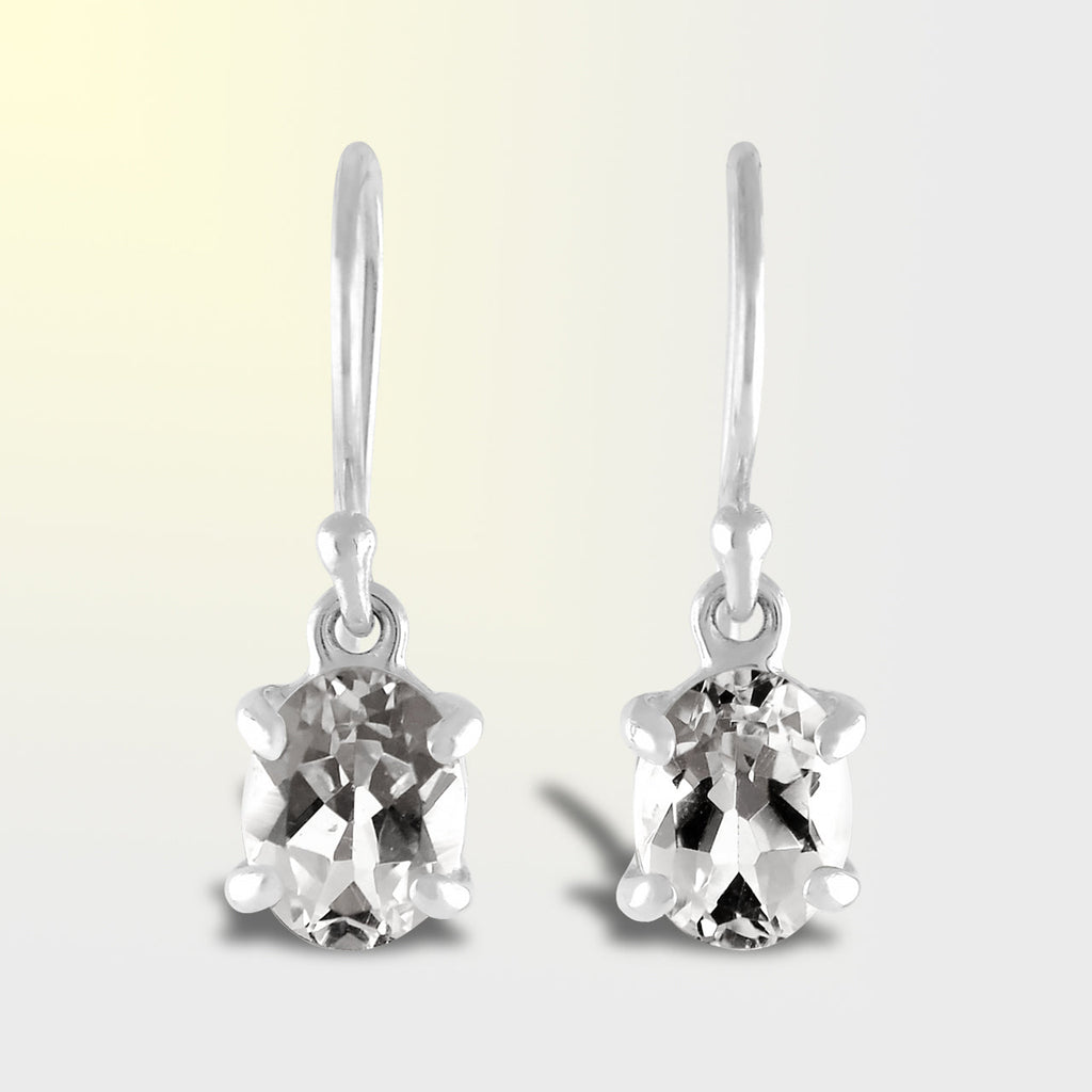 Starborn Danburite Faceted Oval Prong Set Dangle Earrings in Sterling Silver