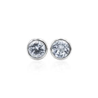 Starborn Danburite Faceted Round 4mm Bezel Set Post Style Earrings in Sterling Silver