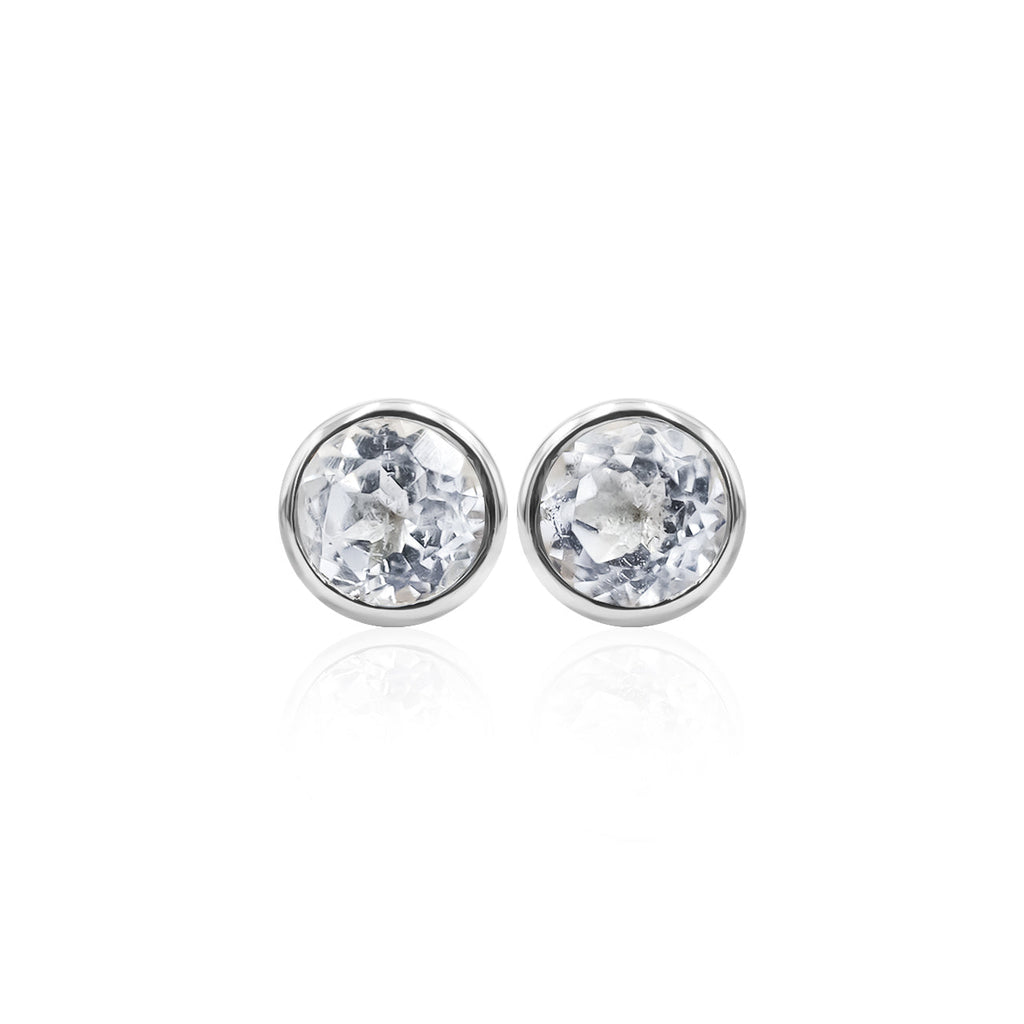 Starborn Danburite Faceted Round 4mm Bezel Set Post Style Earrings in Sterling Silver