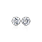 Starborn Danburite Faceted Round 4mm Bezel Set Post Style Earrings in Sterling Silver