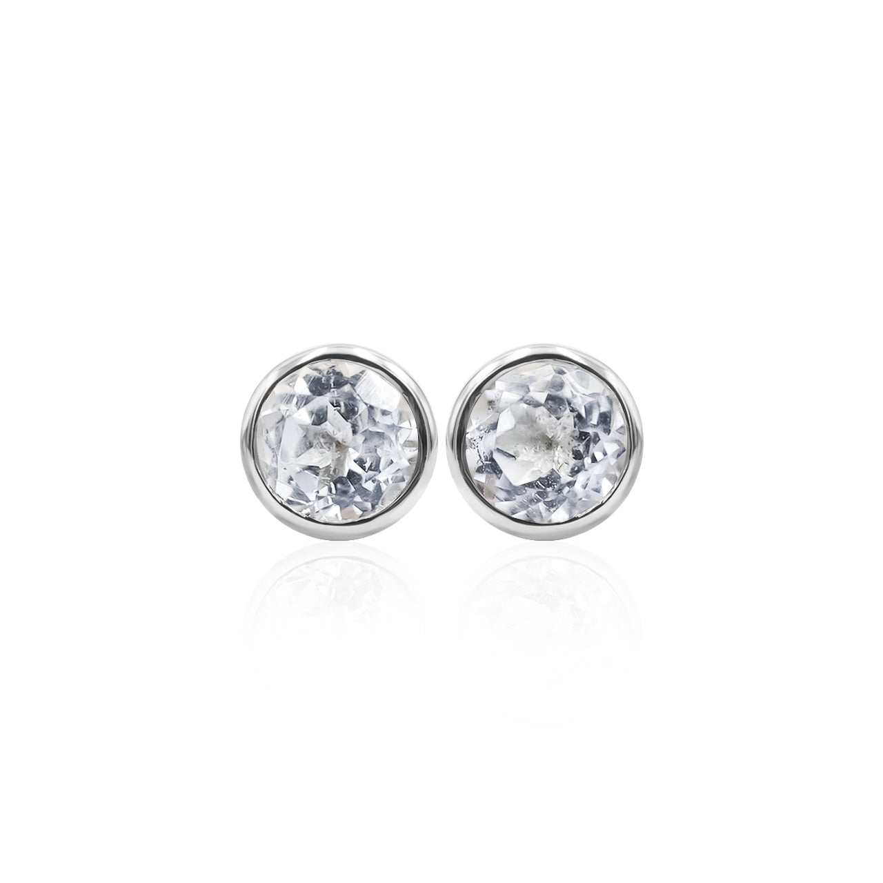 Starborn Danburite Faceted Round 4mm Bezel Set Post Style Earrings in Sterling Silver