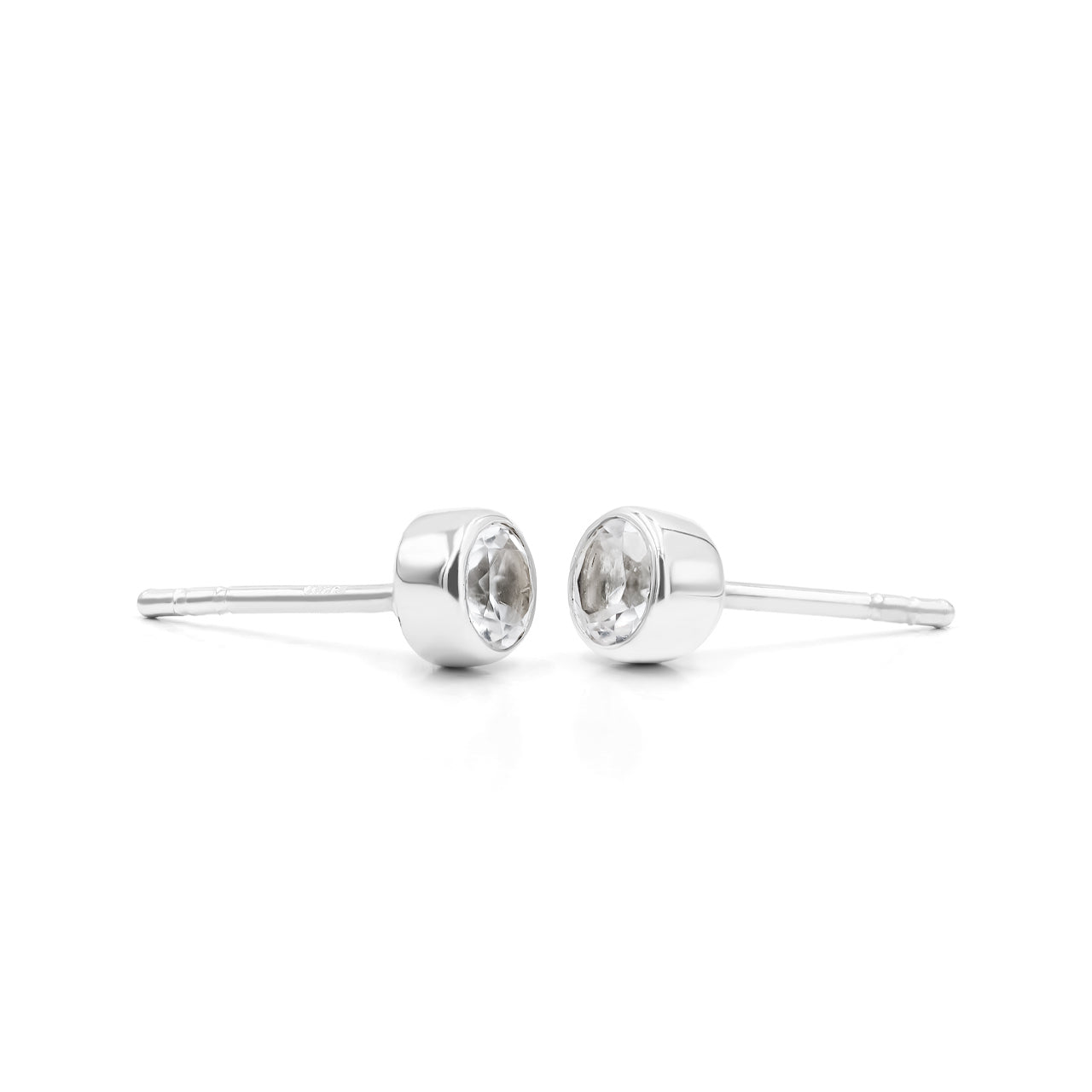 Starborn Danburite Faceted Round 4mm Bezel Set Post Style Earrings in Sterling Silver