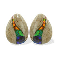Starborn Fossil Dinosaur Bone with Ammolite Inlay Cabochon Pear 25mm - 1 pair