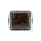 Starborn Fossil Dinosaur Bone Men's Ring with Octagram in Sterling Silver