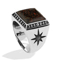 Starborn Fossil Dinosaur Bone Men's Ring with Octagram in Sterling Silver
