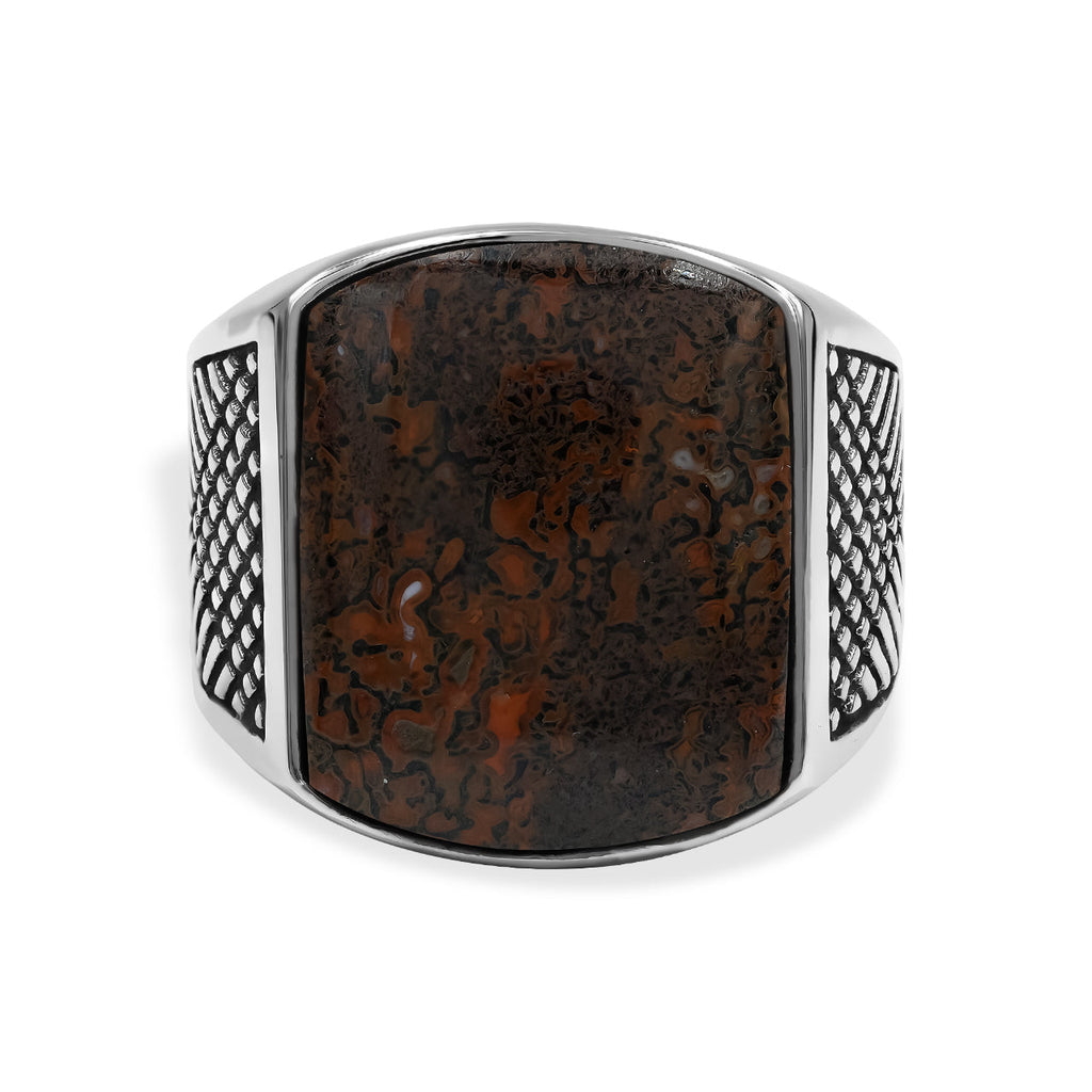 Starborn Fossil Dinosaur Bone Cushion-Shaped Men's Style Ring in Sterling Silver