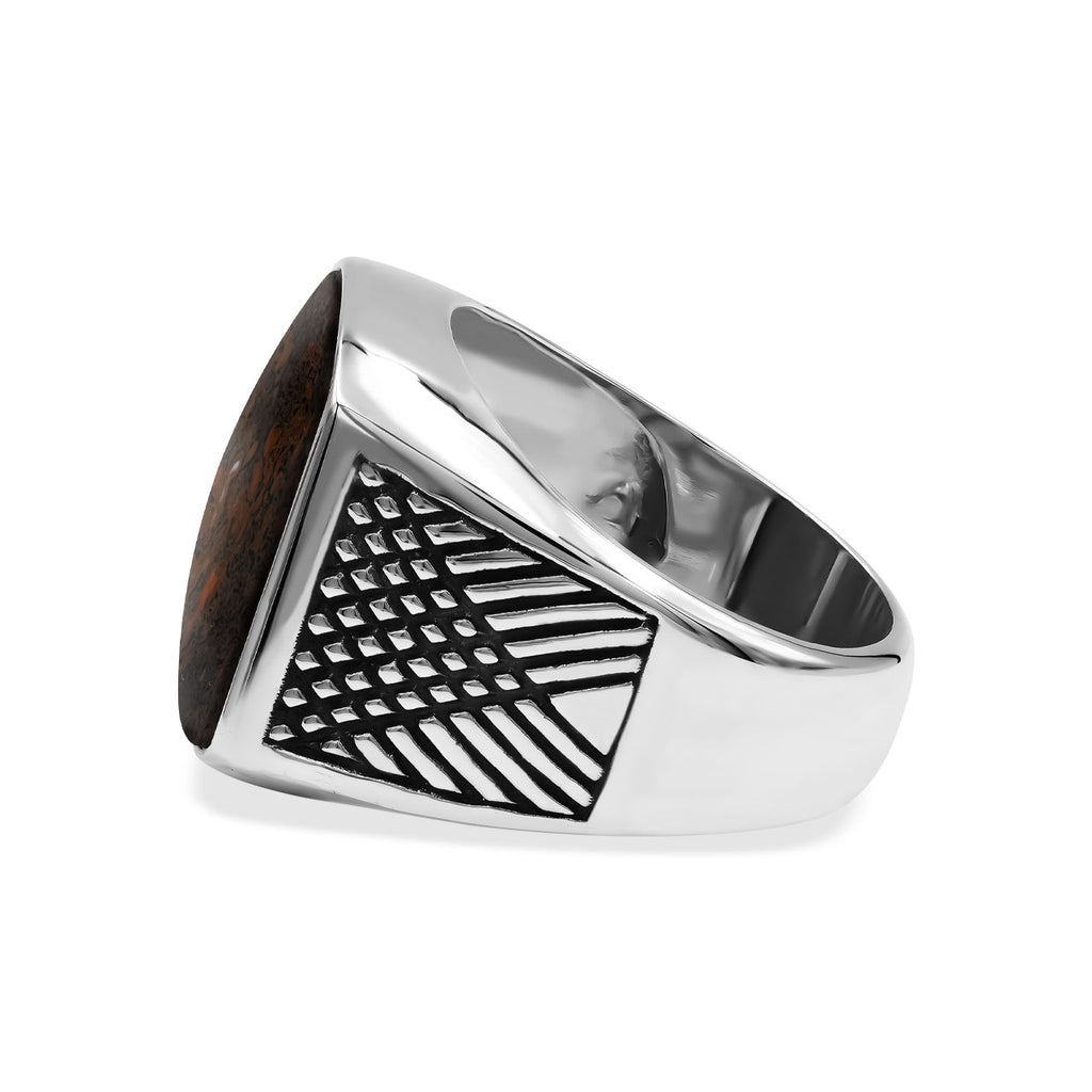 Starborn Fossil Dinosaur Bone Cushion-Shaped Men's Style Ring in Sterling Silver