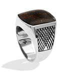 Starborn Fossil Dinosaur Bone Cushion-Shaped Men's Style Ring in Sterling Silver