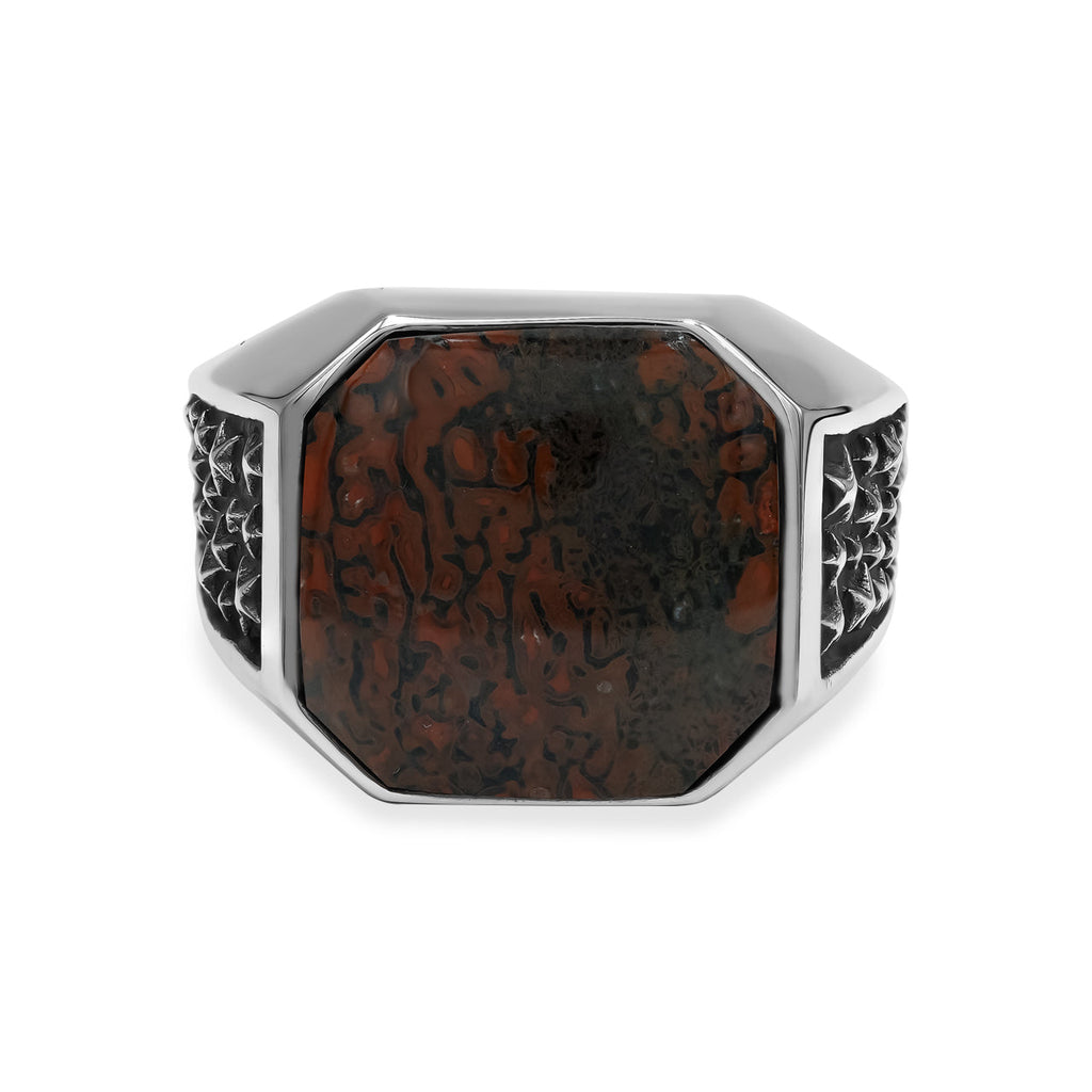 Starborn Fossil Dinosaur Bone Octagon Signet Men's Ring in Sterling Silver