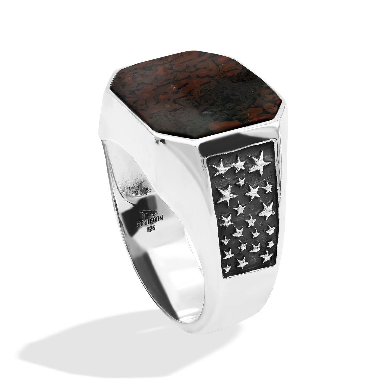 Starborn Fossil Dinosaur Bone Octagon Signet Men's Ring in Sterling Silver