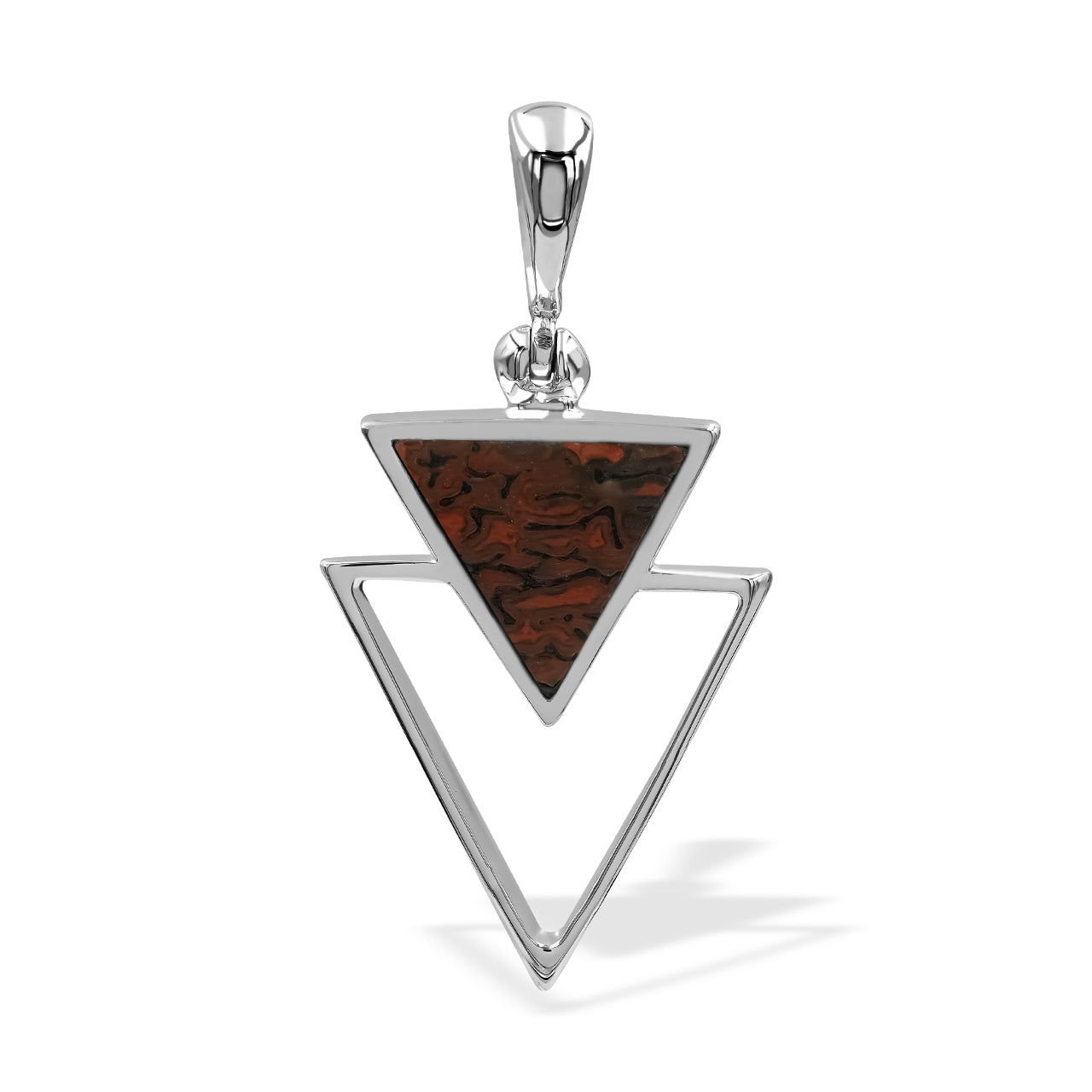 Starborn Fossil Dinosaur Bone Triangle Stacked Pendant and Earring Set in Sterling Silver