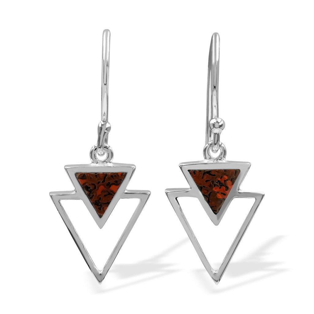 Starborn Fossil Dinosaur Bone Triangle Stacked Pendant and Earring Set in Sterling Silver