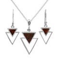 Starborn Fossil Dinosaur Bone Triangle Stacked Pendant and Earring Set in Sterling Silver
