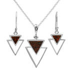 Starborn Fossil Dinosaur Bone Triangle Stacked Pendant and Earring Set in Sterling Silver