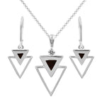 Starborn Fossil Dinosaur Bone Triangle Stacked Pendant and Earring Set in Sterling Silver