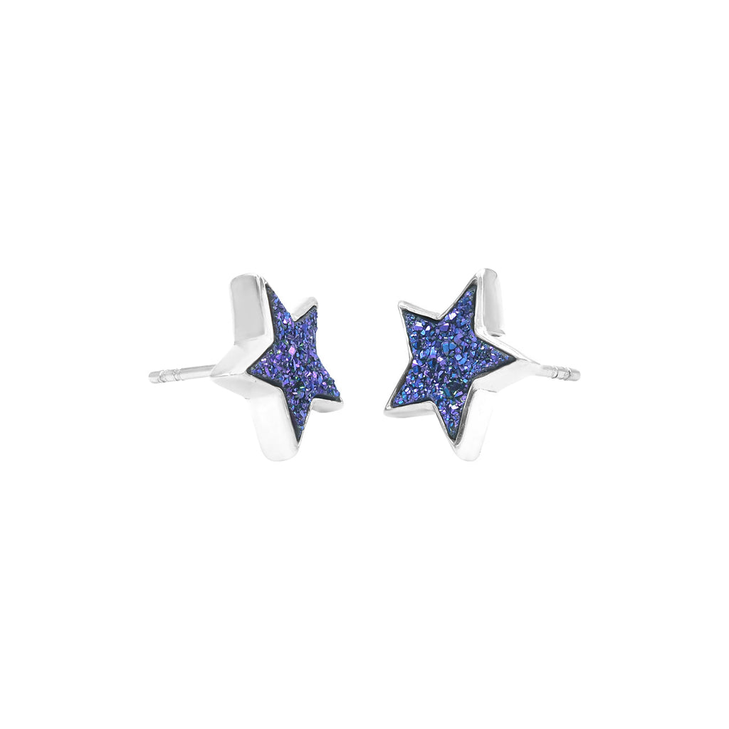 Starborn Drusy Quartz Star Post Earrings in Sterling Silver