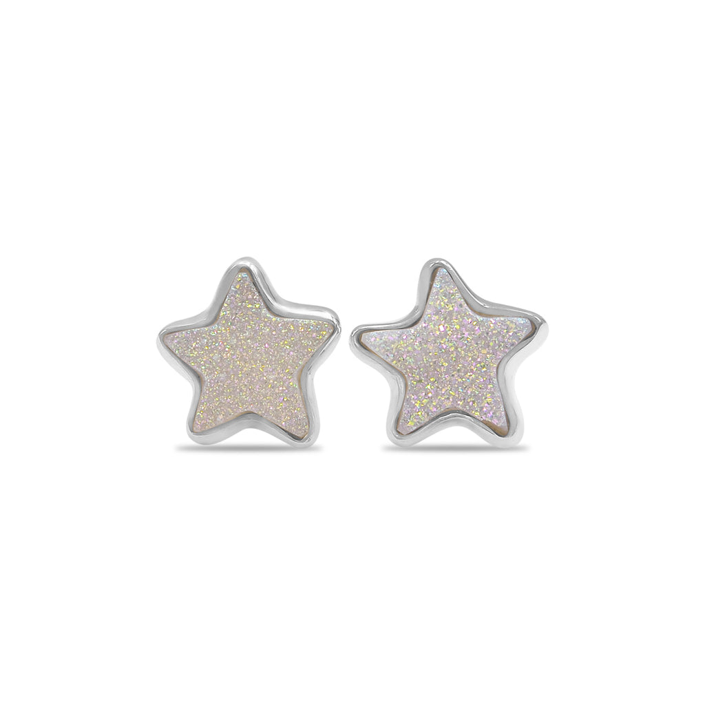 Starborn Drusy Quartz Star Post Earrings in Sterling Silver