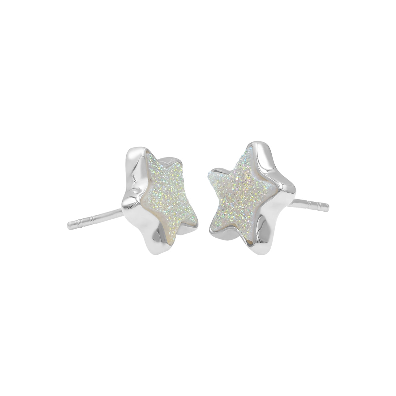 Starborn Drusy Quartz Star Post Earrings in Sterling Silver