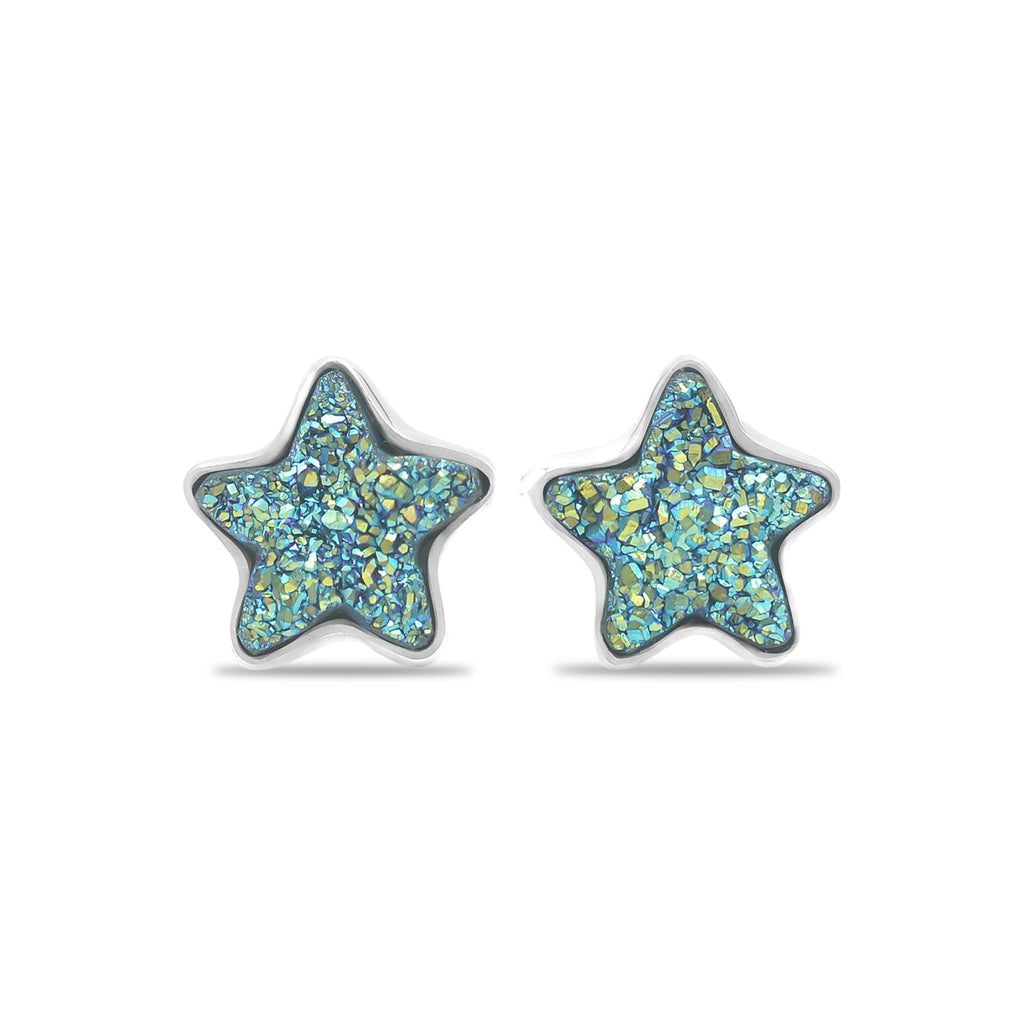 Starborn Drusy Quartz Star Post Earrings in Sterling Silver