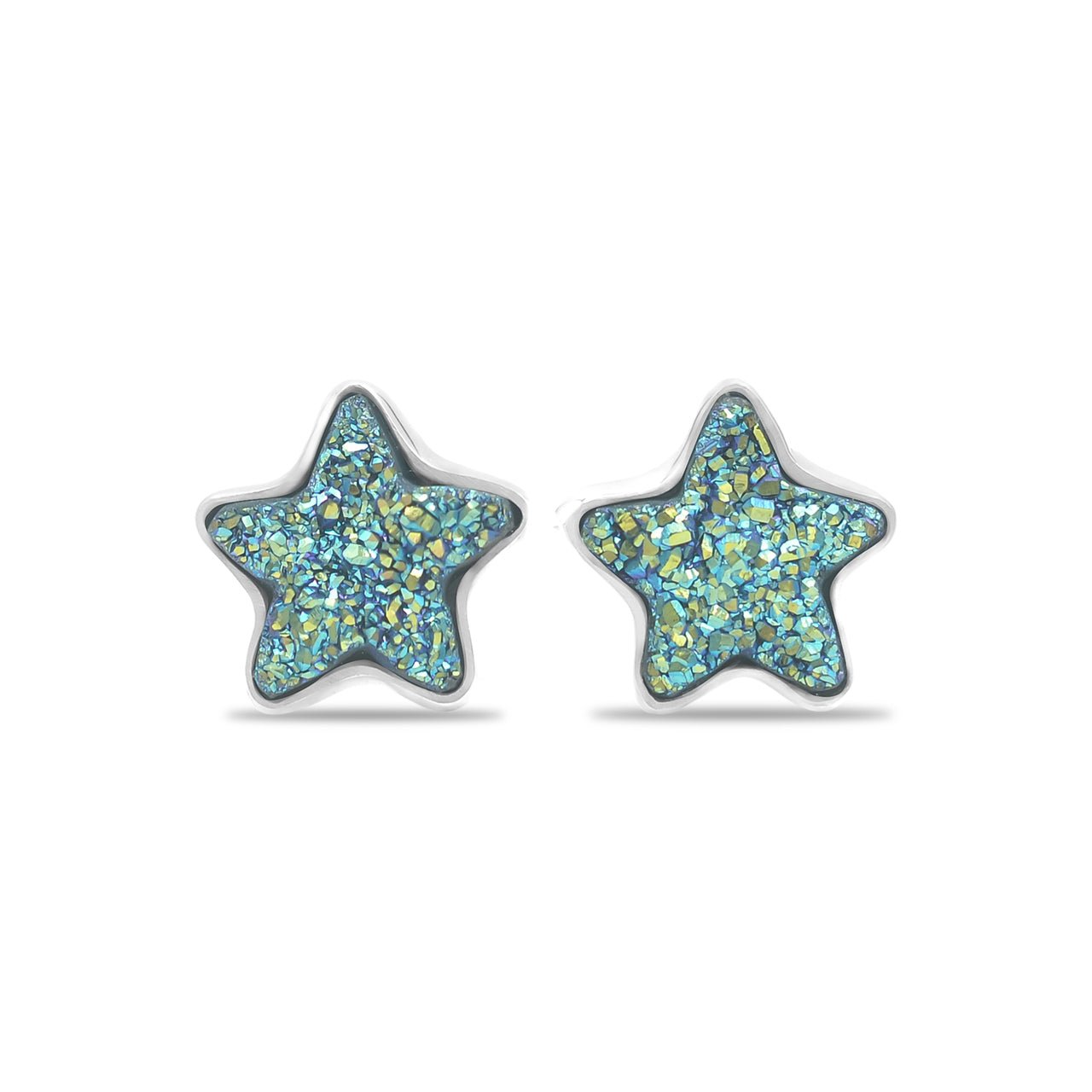 Starborn Drusy Quartz Star Post Earrings in Sterling Silver