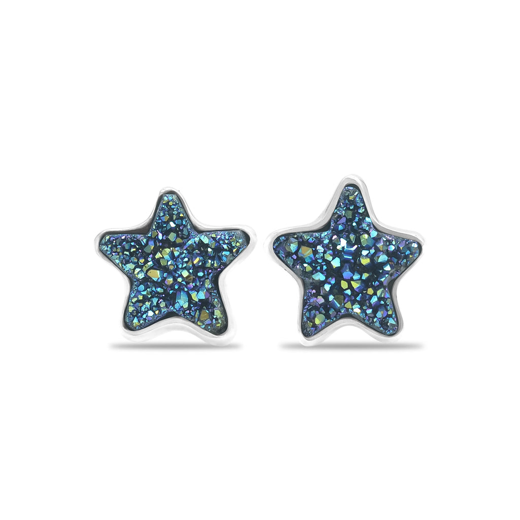 Starborn Drusy Quartz Star Post Earrings in Sterling Silver