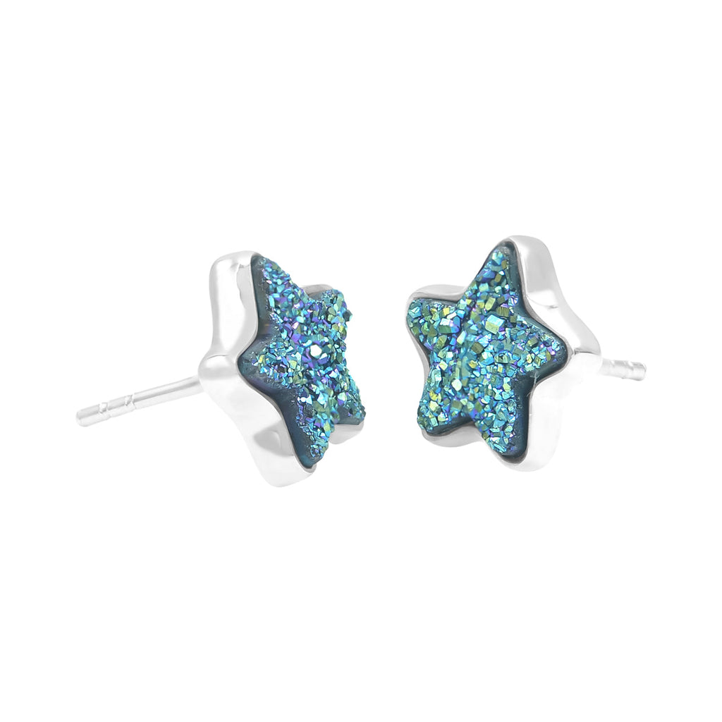 Starborn Drusy Quartz Star Post Earrings in Sterling Silver