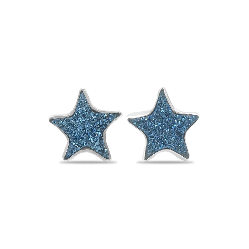Starborn Drusy Quartz Star Post Earrings in Sterling Silver