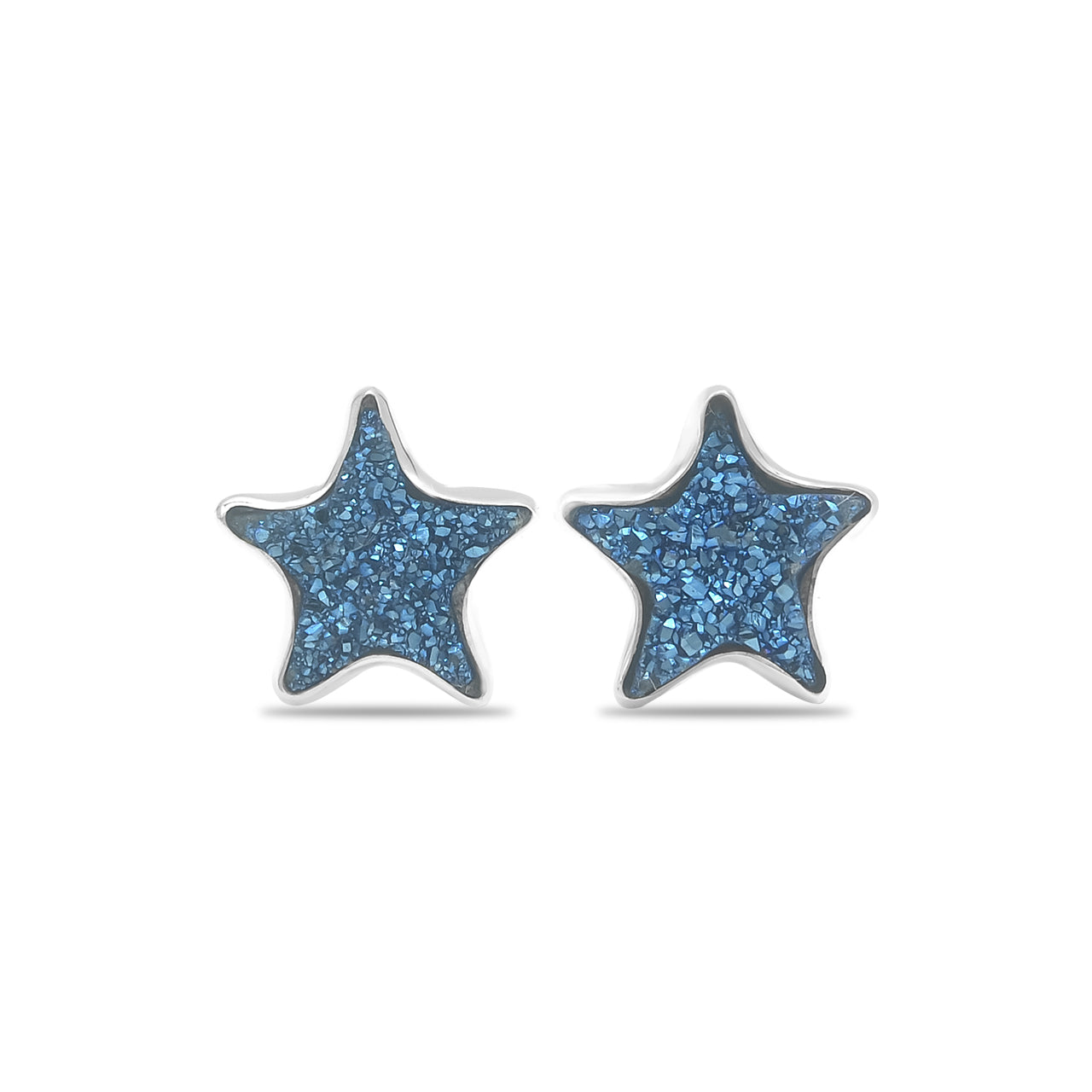 Starborn Drusy Quartz Star Post Earrings in Sterling Silver