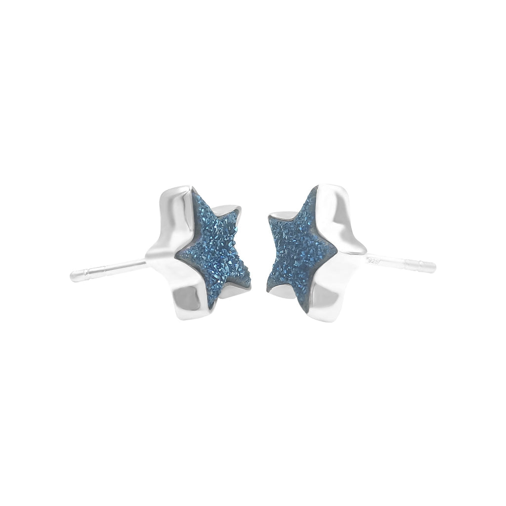 Starborn Drusy Quartz Star Post Earrings in Sterling Silver