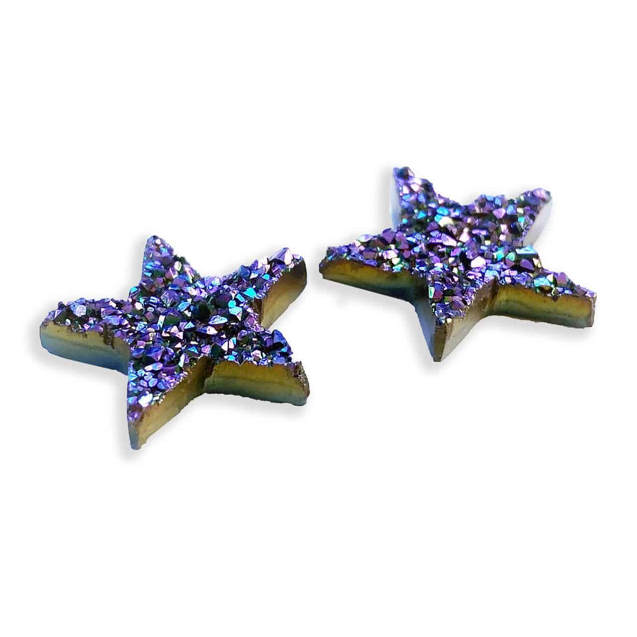 Starborn Peacock Purple Drusy Star Cabochons 20mm - 1 Pair