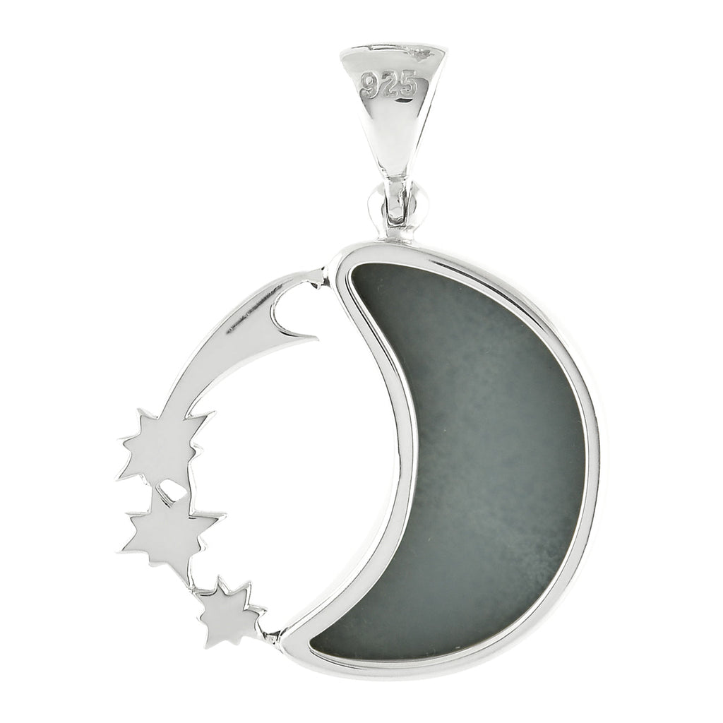 Starborn Quartz Drusy Crescent Moon Pendant with Starborn Logo in Sterling Silver
