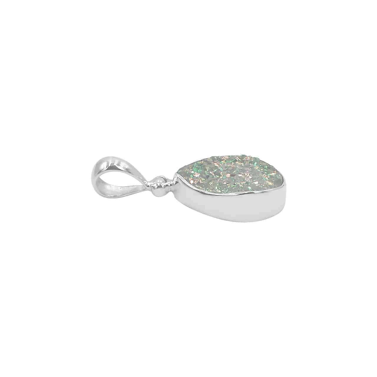 Starborn Creations Iridescent White Quartz Drusy Pendant in Sterling Silver