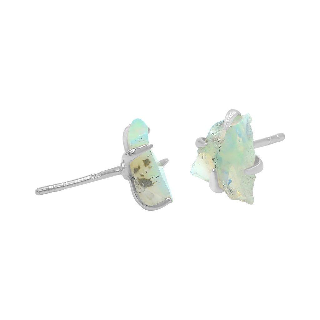 Starborn Rough Ethiopian Opal Post Earrings in Sterling Silver