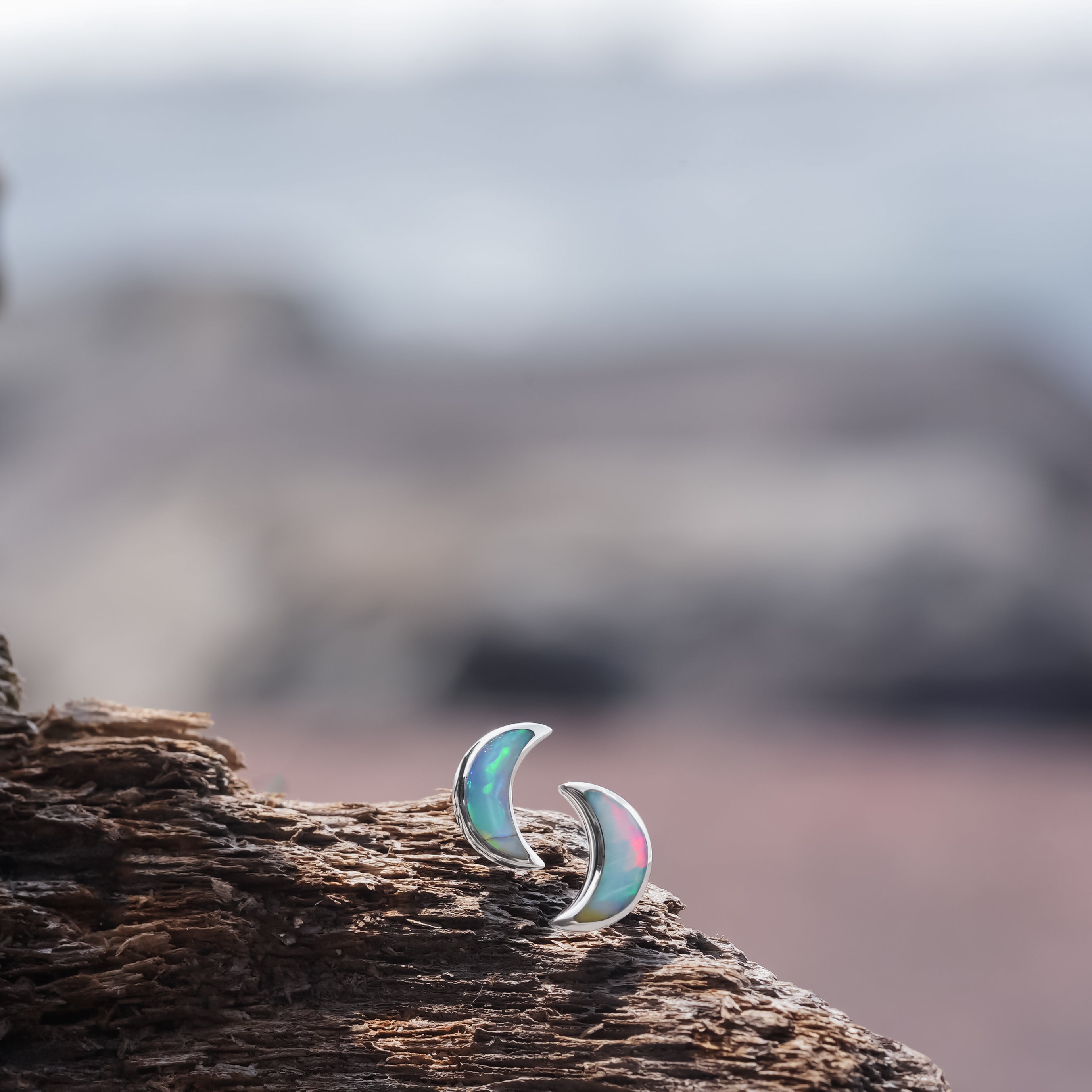 Starborn Gemstone Crescent Moon Post Style Earrings in Sterling Silver