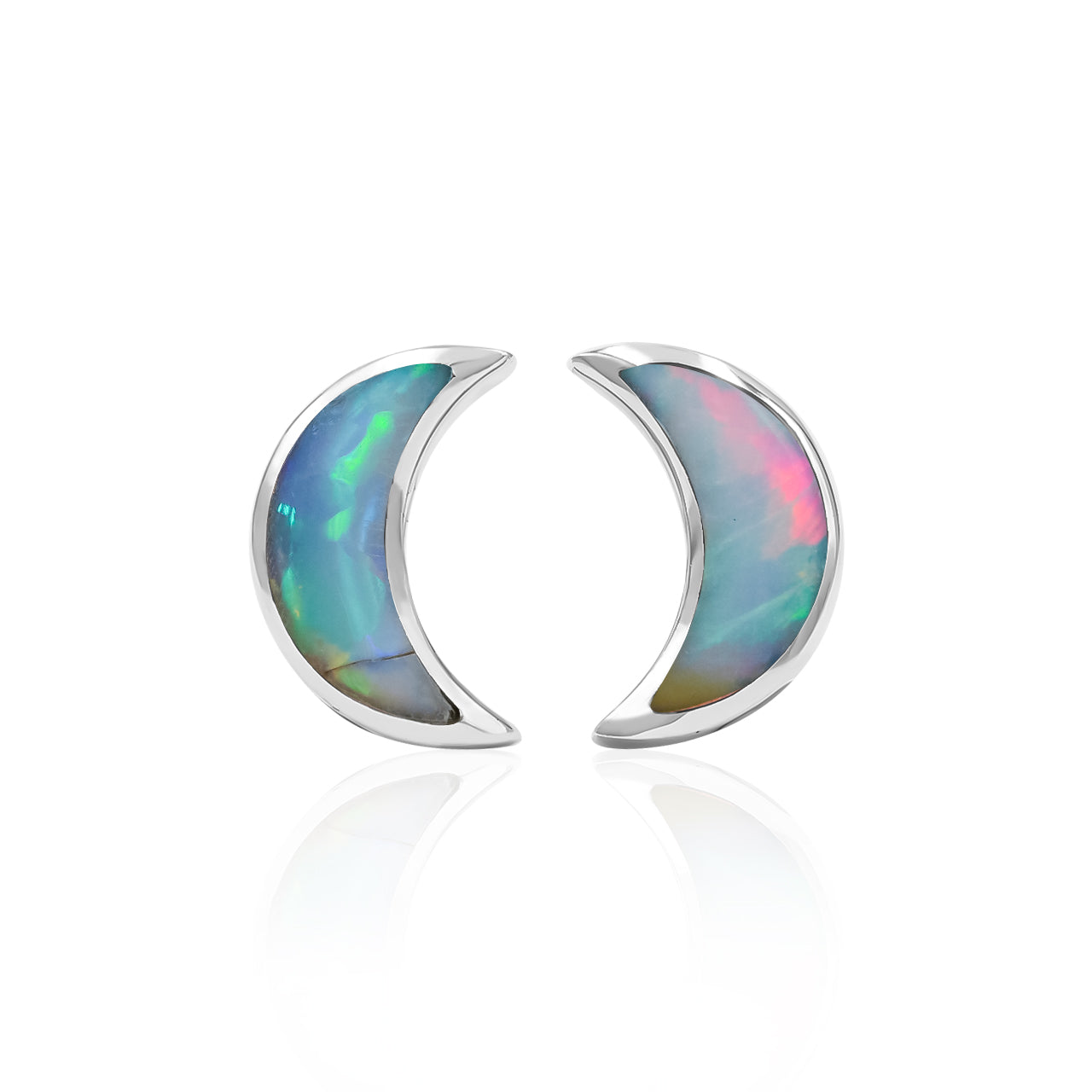 Starborn Gemstone Crescent Moon Post Style Earrings in Sterling Silver