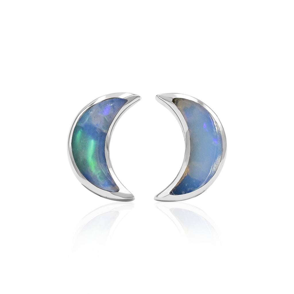 Starborn Gemstone Crescent Moon Post Style Earrings in Sterling Silver